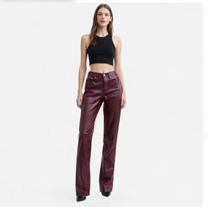 Burgundy Faux Leather 90s Baggy Pants